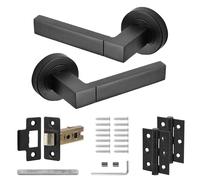Decoranddecor Matt Black Door Handles Internal - Aluminium Black Door Handle Sets for Internal Doors | Internal Door Handles with Mortice Latch and Butt Hinge | Lumina Range