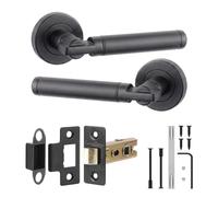 Decoranddecor Matt Black Door Handles Internal, Fir Latch Set | Black Door Handle and Latch Set, Mortice Tubular Latch, Fire Door Handle Set, Interior Lever Handles, Bedroom Office Doors