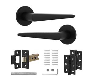 Decoranddecor Matte Black Interior Door Handle Set with Mortice Latch, Aluminum Construction, Terra Range