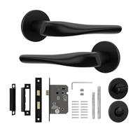 Decoranddecor Matte Black Interior Door Handle Set with Privacy Lock, Aluminum Construction, Nanda Range