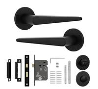 Decoranddecor Matte Black Interior Door Handle Set with Privacy Lock, Turn and Release, Aluminum Construction, Terra Range