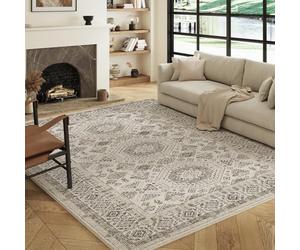 Decoranddecor Monochrome Bathroom Rugs, 60x90cm - Washable, Low Pile, Pet Friendly, Oriental Pattern Living Room Easy Clean Durable Carpet - Vassia
