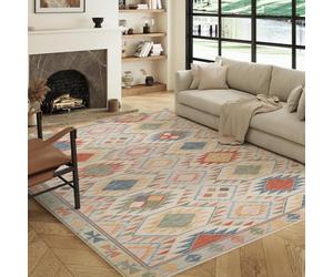 Decoranddecor Moroccan Rugs Living Room, 120x170cm - Non-Slip, Stain Resistant, Pet Friendly, Vintage Oriental Style Dining Easy Clean Durable Carpet - Elaris