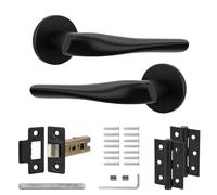 Decoranddecor Nanda Aluminium Matt Black Door Handle Sets for Wooden Interior Doors - Internal Door Handles with Tubular Mortice Latch and Hinge