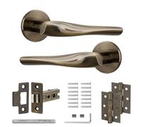 Decoranddecor Nanda Antique Brass Door Handles - Aluminium & Brass Sets for Wooden Interior Doors - Fir Tubular Latch & Hinge