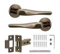 Decoranddecor Nanda Antique Brass Door Handles - Aluminium Door Lever Sets Brass - Internal Door Handles with Tubular Mortice Latch
