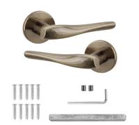 Decoranddecor Nanda Antique Brass Internal Door Handles, 1 Pair | Twisted Lever on Round Rose, Sprung Return, 8mm Spindle, Bolt Through & Screw Fixings, Internal Doors, 1 Pair