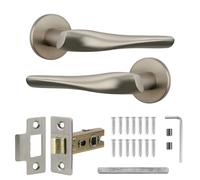 Decoranddecor Nanda Satin Nickel Door Handles - Aluminium Door Lever Sets Silver Internal Door Handles with Tubular Mortice Latch - Nanda Range