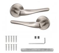 Decoranddecor Nanda Satin Nickel Internal Door Handles, 1 Pair | Twisted Lever on Round Rose, Sprung Return, 8mm Spindle, Bolt Through & Screw Fixings, Internal Doors, 1 Pair