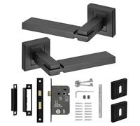Decoranddecor Nexus Black Internal Door Handles - Aluminium Handle Sets with Lock and Keys - Sleek and Durable Design for Wooden Interior Doors in Homes, Offices, and Bedrooms