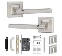 Decoranddecor Nexus Brushed Chrome Internal Door Handles - Aluminium Silver Handle Sets with Lock and Keys - Sleek and Durable Design for Wooden Interior Doors in Homes, Offices, and Bedrooms