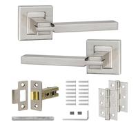 Decoranddecor Nexus Brushed Chrome Internal Door Handles - Aluminium Silver Handle Sets with Mortice Latch and Hinge - Sleek and Durable Design for Bedrooms, Bathrooms, and Interior Doors