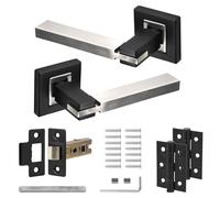 Decoranddecor Nexus Dual Tone Silver and Black Lever Set - Aluminium Internal Handles with Mortice Latch and Matching Butt Hinges, Stylish Hardware for Bedrooms and Bathroom Interior Doors