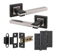 Decoranddecor Nexus Duo Finish Internal Door Handles, Hinge Kit 102mm | Rectangular Lever on Square Rose, 76mm Latch & 2x 102mm Hinges, Sprung Return, Fir CE Mechanism, Interior Doors, 1 Set