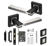 Decoranddecor Nexus Duo-Tone Silver and Black Lever Handle Set - Aluminium Interior Hardware with Keys and Lock Mechanism, Functional Modern Design for Wooden and Composite Doors