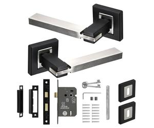 Decoranddecor Nexus Duo-Tone Silver and Black Lever Handle Set - Aluminium Interior Hardware with Keys and Lock Mechanism, Functional Modern Design for Wooden and Composite Doors