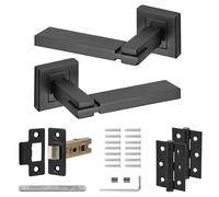 Decoranddecor Nexus Matt Black Aluminium Lever Handles - Internal Door Set for Wooden Interiors with Mortice Latch and Matching Hinges, Contemporary Hardware for Bedrooms, Bathrooms