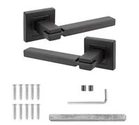 Decoranddecor Nexus Matt Black Internal Door Handles, 1 Pair | Rectangular Lever on Square Rose, Sprung Return, 8mm Spindle, Bolt Through & Screw Fixings, Internal Doors, 1 Pair