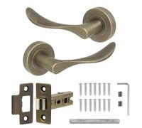 Decoranddecor Nimbus Antique Brass Door Handle Set - Aluminium Lever with 2.5-Inch Tubular Mortice Latch for Internal Doors in Living Spaces & Offices