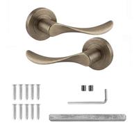 Decoranddecor Nimbus Antique Brass Internal Door Handles, 1 Pair | Wave Lever on Round Rose, Sprung Return, 8mm Spindle, Bolt Through & Screw Fixings, Internal Doors, 1 Pair
