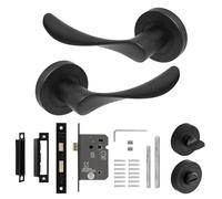 Decoranddecor Nimbus Matt Black Intenal Door Handles Aluminium Handles Lever on Rose with Bath Lock Kit