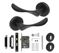 Decoranddecor Nimbus Matt Black Intenal Door Handles Aluminium Handles Lever on Rose with Sash Lock Kit
