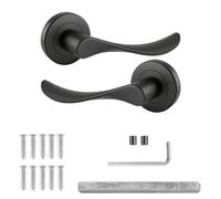 Decoranddecor Nimbus Matt Black Internal Door Handles, 1 Pair | Wave Lever on Round Rose, Sprung Return, 8mm Spindle, Bolt Through & Screw Fixings, Internal Doors, 1 Pair