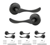 Decoranddecor Nimbus Matt Black Internal Door Handles 4 Pack | Wave Lever on Round Rose, Sprung Return, 8mm Spindle, Bolt Through & Screw Fixings, Internal Doors, 4 Pairs