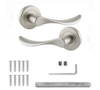 Decoranddecor Nimbus Satin Nickel Internal Door Handles, 1 Pair | Wave Lever on Round Rose, Sprung Return, 8mm Spindle, Bolt Through & Screw Fixings, Internal Doors, 1 Pair