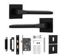 Decoranddecor Penta Aluminium Internal Lever Handle Set - Black Finish with Lock and Key Mechanism, Designed for Wooden Interior Doors in Modern Homes, Offices, and Stylish Living Environments