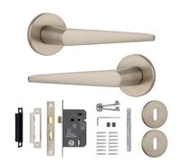 Decoranddecor Satin Nickel Door Handle With Lock - Internal Door Handles For Wood Doors - Interior Door Handles - Terra Range