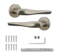 Decoranddecor Satin Nickel Door Handles Aluminium Door Handle Set Silver for Wooden Interior Doors - Bedroom & Bathroom - Nanda Range