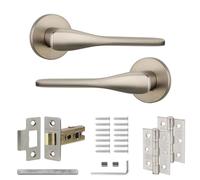 Decoranddecor Satin Nickel Door Handles Internal - Aluminium Door Handle Sets Silver Door Handles for Interior Doors | Internal Door Handles & Fire Rated Tubular Mortice Latch and Hinge| Verita Range