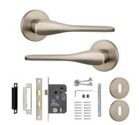 Decoranddecor Satin Nickel Internal Door Handles - Aluminium Handle Sets for Wooden Interior Doors | Silver Handles With Fire Rated Sash Lock and Keys | Verita Range