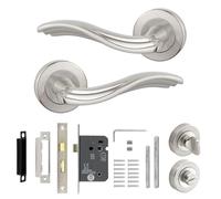 Decoranddecor Silver Internal Door Handles - Aluminium with Bathroom Lock and Turn and Release - Solace Range