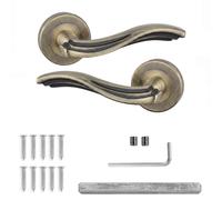 Decoranddecor Solace Antique Brass Internal Door Handles, 1 Pair | Scrolled Wave Lever on Round Rose, Sprung Return, 8mm Spindle, Bolt Through & Screw Fixings, Internal Doors, 1 Pair