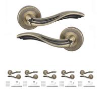 Decoranddecor Solace Antique Brass Internal Door Handles 6 Pack | Scrolled Wave Lever on Round Rose, Sprung Return, 8mm Spindle, Bolt Through & Screw Fixings, Internal Doors, 6 Pairs