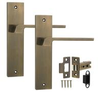 Decoranddecor Spectra Antique Brass Internal Door Handle Set - Keyhole Backplate Handles with 2.5in Fire-Rated Tubular Mortise Latch for Commercial & Residential Use