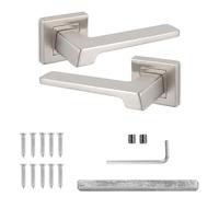 Decoranddecor Spectra Brushed Chrome Door Handles Internal Square Rose 55mm | Handles Only, Solid Internal Door Handles, Interior Door Handles, Silver Door Handles, Handle Set, Indoor Door Handles