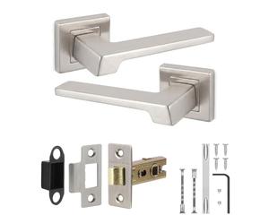 Decoranddecor Spectra Brushed Steel Internal Door Handles - Aluminium Satin Nickel Handle Sets with Tubular Mortice Latch - Sl nd Durable Design for Wooden Interior Doors in Homes and Offices