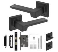 Decoranddecor Spectra Matt Black Aluminium Lever Handles - Internal Door Set with Bathroom Lock, Turn and Release, Modern Hardware for Bedrooms and Bathrooms in Contemporary Home Interiors