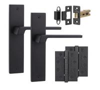 Decoranddecor Spectra Matt Black Backplate Door Handles, Hinge Kit 102mm | Square Lever Pair on Plain Backplate, 76mm Latch & 2x 102mm Hinges, Sprung Return, Fir CE Mechanism, Interior Doors