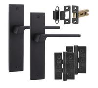 Decoranddecor Spectra Matt Black Backplate Door Handles, Hinge Kit 76mm | Square Lever Pair on Plain Backplate, 64mm Latch & 2 Hinges Included, Sprung Return, Fir CE Mechanism, Internal Doors