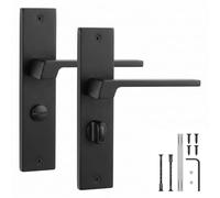 Decoranddecor Spectra Matt Black Backplate Door Handles, WC Turn | Square Lever Pair on Plain Backplate, Privacy Thumb Turn for WC & Bathroom Doors, Mortice Lock Sold Separately, 1 Pair
