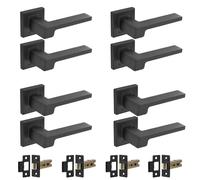 Decoranddecor Spectra Matt Black Door Handles, Latch Kit 64mm 4 Pack | Angular Lever on Square Rose, 64mm Tubular Latch Included, Sprung Return, Fir CE Latch, Internal Doors, 4 Sets