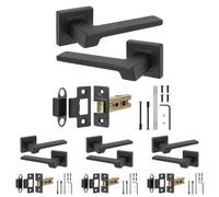 Decoranddecor Spectra Matt Black Door Handles, Latch Kit 76mm 4 Pack | Angular Lever on Square Rose, 76mm Tubular Latch Included, Sprung Return, Fir CE Latch, Internal Doors, 4 Sets