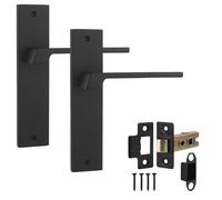 Decoranddecor Spectra Matt Black Internal Door Handle Set - Keyhole Backplate Handles with 2.5in Fire-Rated Tubular Mortise Latch for Commercial & Residential Use
