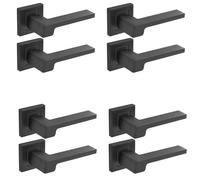 Decoranddecor Spectra Matt Black Internal Door Handles 4 Pack | Angular Lever on Square Rose, Sprung Return, 8mm Spindle, Bolt Through & Screw Fixings, Internal Doors, 4 Pairs