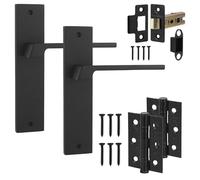 Decoranddecor Spectra Matt Black Internal Entry Handle Set - Keyhole Backplate Door Handles with 2.5in Tubular Mortise Latch & Fire Rated Hinges; Lever Door Handles with Backplate for Modern Interiors