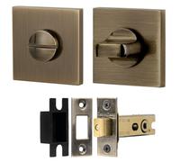 Decoranddecor Square Bathroom Turn And Release Thumbturn With Fire Rated Tubular Mortice Deadbolt 76mm - Antique Brass